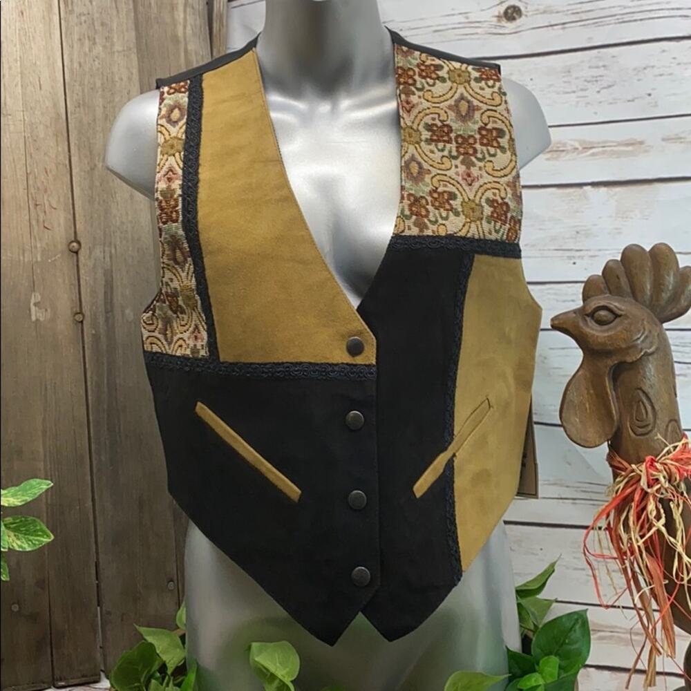 Vintage-Inspired Black & Tan Suede Patchwork Vest